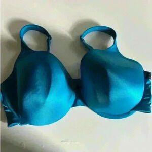 Cacique Teal Blue Full Coverage Bra with Black Lace Trim Detail Size 46DD